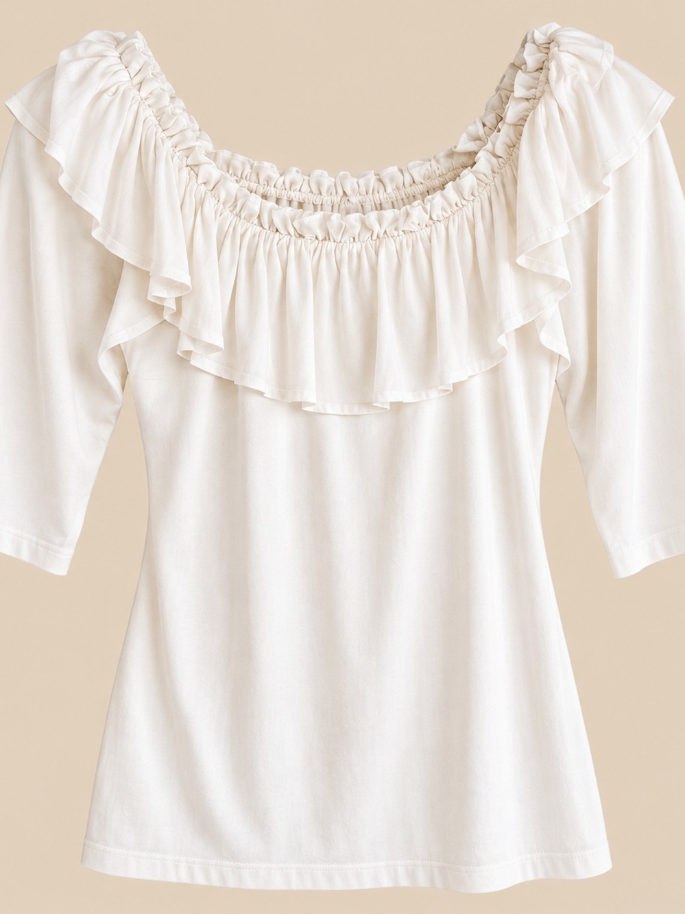 Vintage Collection White Ruffle Soft Cotton Knit Top Medium NWT Western Boho